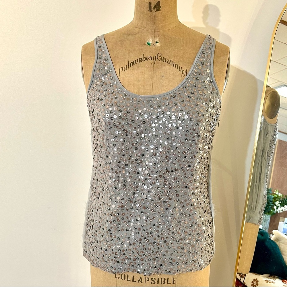 J Crew Women’s Silver & Taupe Silk Sequin Tank Top Sz 6 NWT